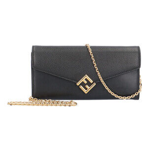 Fendi FF Diamond Shoulder Bag Leather Black